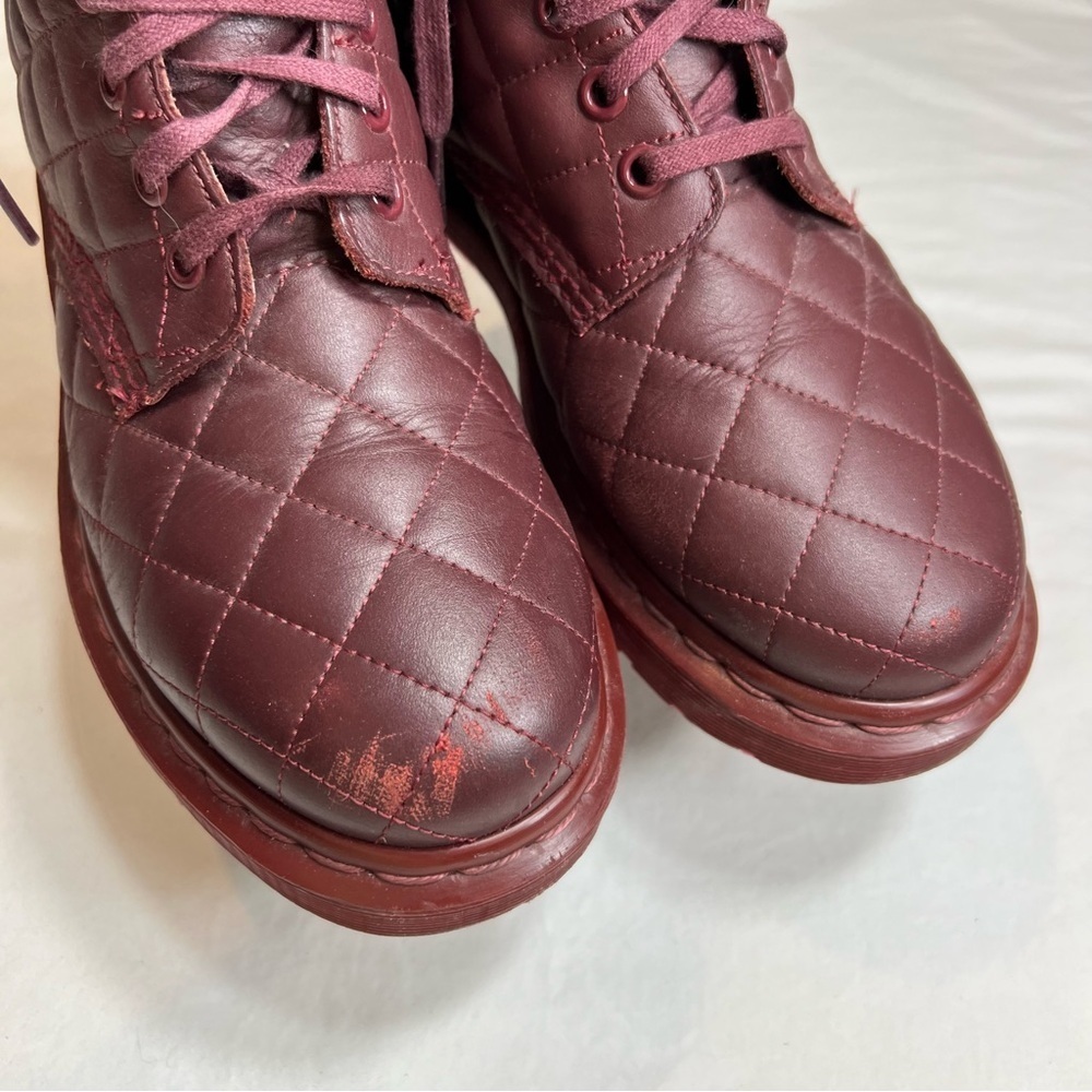 Dr. Doc Martens Coralie burgundy deep red quilted lace up combat boots size 6 - Picture 3 of 7